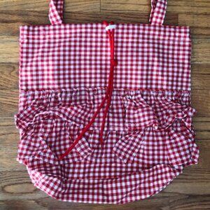 NEW Red Tote Bag Plaid Checked Gingham Ruffles Frills Toggle Fabric Cute
